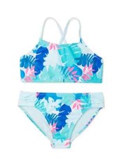 Wonder Nation Girls Palm Printed Bikini Bathing Suit Swimsuit w/ UPF 50 XS 4-5