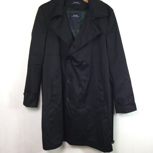 Ralph Lauren Mens Solid Plaid Lined Belted Nober Rain Trench Coat Black Size 42R - Picture 14 of 15