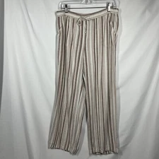 Counterparts Linen Blend Pants Womens M Cream Tan Striped Drawstring Beachy Boho