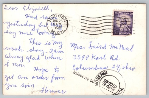 Our Saviour Lutheran Church Hudson Michigan Missent Cancel RPPC Photo Postcard - Picture 2 of 2