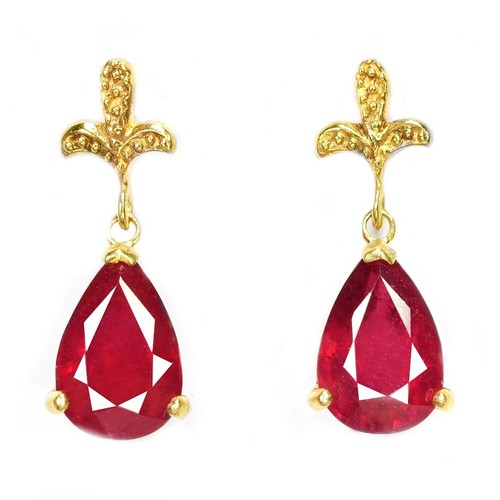 925 STERLING SILVER NATURAL PIGEON BLOOD RED RUBY PEAR 11X8 MM.  DROP EARRING - Picture 1 of 6