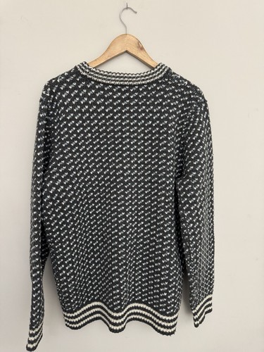 Vintage L.L. Bean Sweater Wool Birds Eye Fisherman Sweater Size L Navy Clean - Picture 3 of 8