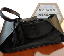 Mark and Graham Black Tassel Suede & Leather Handbag Purse Monogrammed JFB 