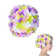 Ladies Vintage Style With Flowers Elastic Swimming Hat For Long Hair Dreadlocks