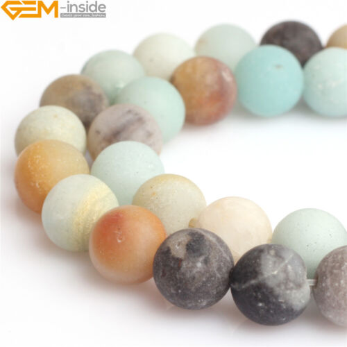 Natural Amazonite Gemstone Quartz Frosted Matte Round Jewellery Making Beads 15" - Picture 1 of 40