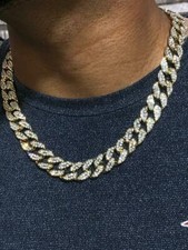 Mens Ice Ice Out Miami Cuban Link Chain 14k Gold Finish Bling BUST DOWN 20" ICED