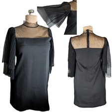 Small Black Mock Neck Dress Tulle Sleeve Goth Witch Cocktail Whimsigoth Dramatic