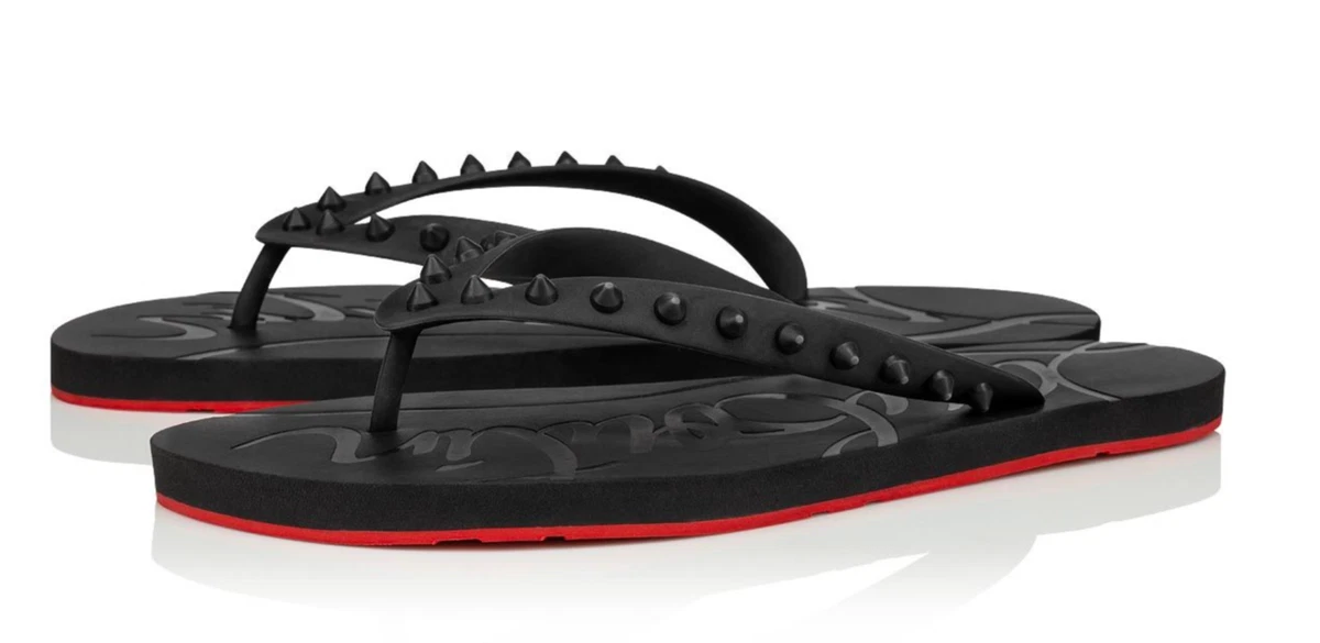 Christian Louboutin Mens Loubi Flip Flop Spikes Flat Black Thong Sandal 44  11