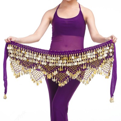 Belly Dance Hip Scarf Skirt With Coins & Chains - Velvet Tribal Triangle Belt 3 thumbnail image