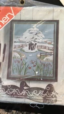 Vtg Stitchery Spinnerin MILL POND Winter scene Kit ST1041 16"x20" unopened