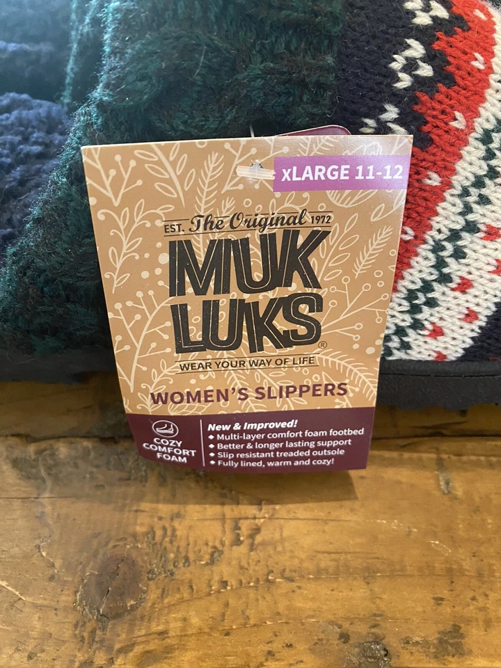Muk Luks New W/Tags Womens Fair Isle Navy Slide Slippers Size X-Large 11/12 - Image 3 of 4