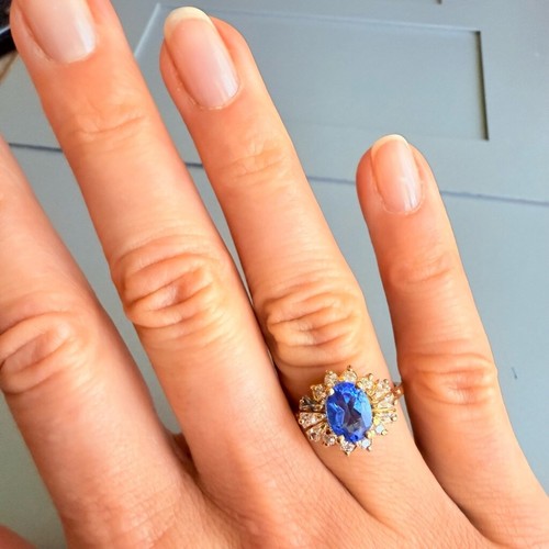 Grand 2CT Iolite & Baguette Halo Cubic Zirconia Gold Vermeil Sterling Silv Ring - Picture 5 of 12