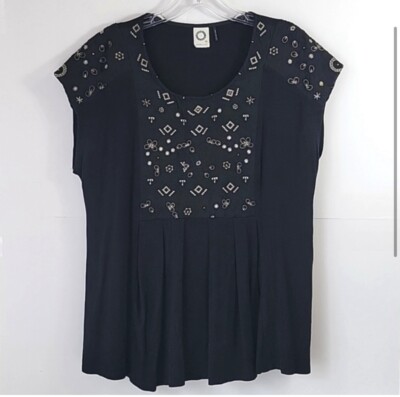 Anthropologie Akemi + Kin Arcana embroidered bohemian blouse black/gold, small