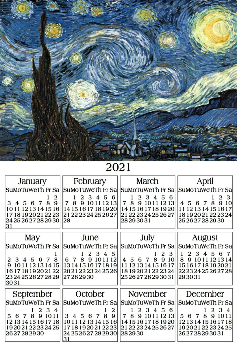 STARRY NIGHT ART PAINTING MOON VAN GOGH DESK LOCKER FRIDGE 2024 CALENDAR  MAGNET | eBay