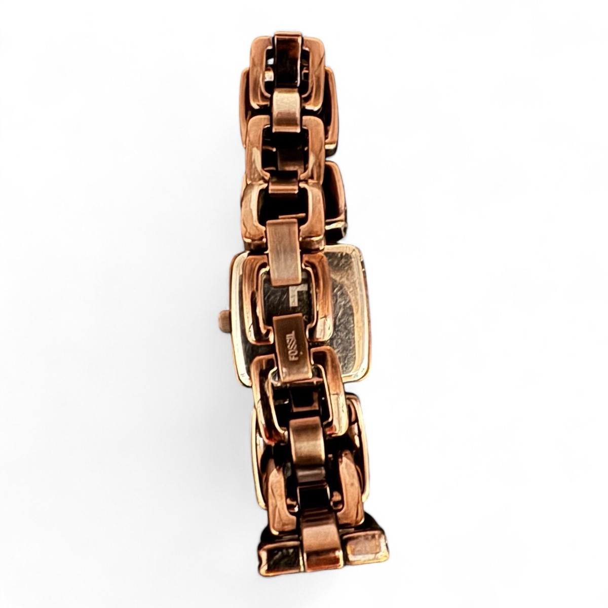 Fossil F2 ES-1895 Prism Cut Face Watch W/ Bronze Chain Bracelet