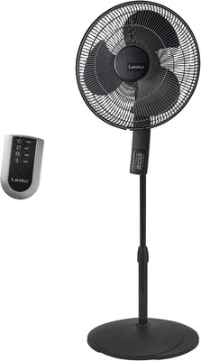 Oscillating Pedestal Fan, Thermostat, Adjustable Height, Remote Control, Timer, 
