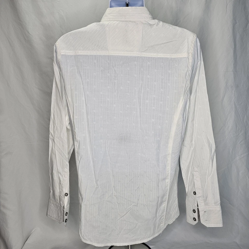 Camisa de vestir con hebilla etiqueta negra para hombre grande calce estándar blanca bolsillos abotonados LS Foto 3 de 4