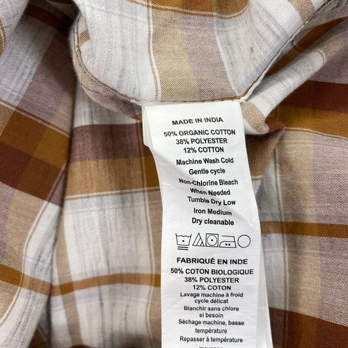Prana Mens Large L Plaid Button Down Collared Shirt Short Sleeve Orange Organic - Picture 8 of 11