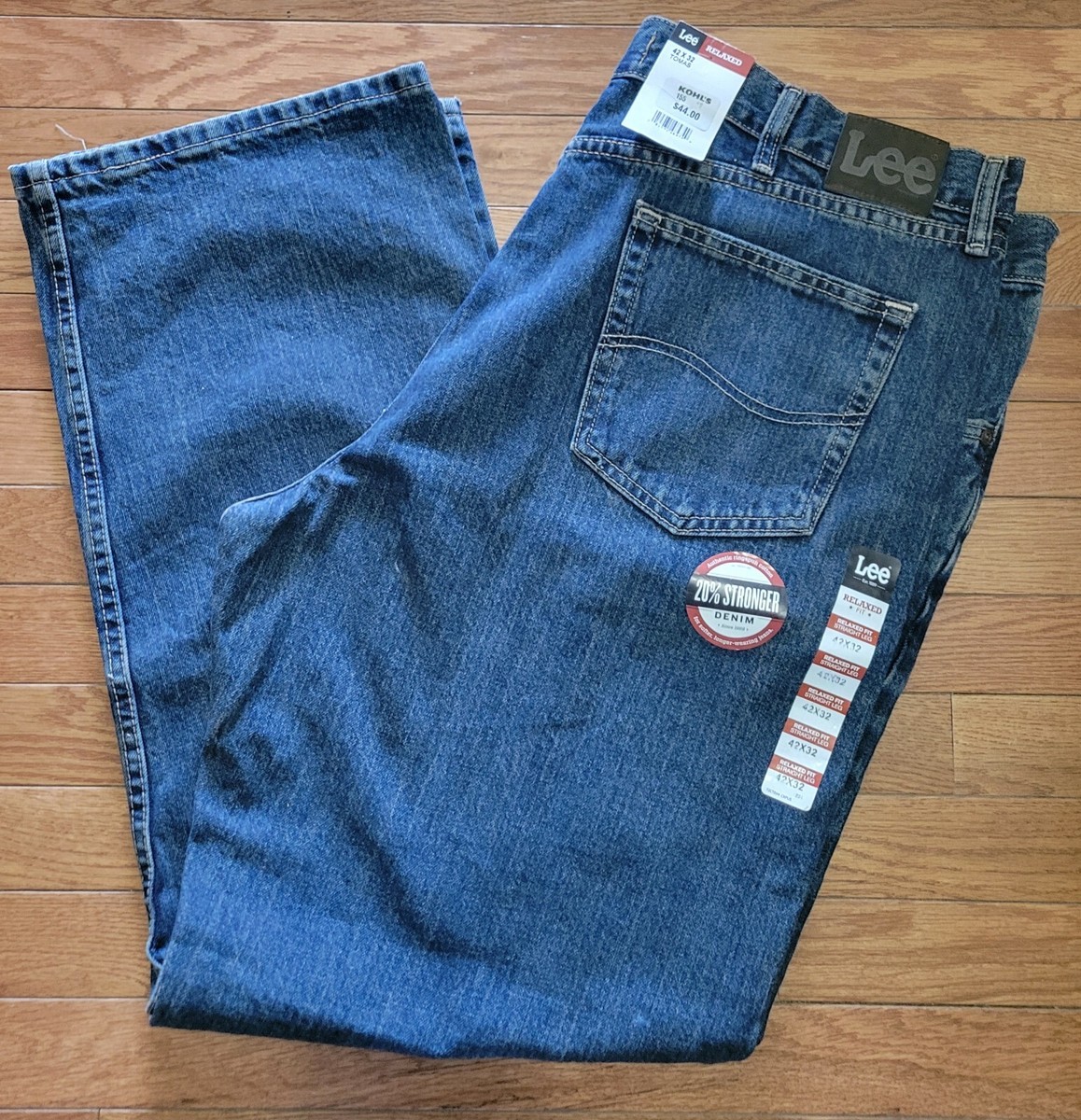 NWT Men's Lee Relaxed Fit Straight Leg Blu Jeans 42x 32 (2055525) Kohls MSRP $44