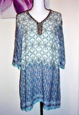 AM 107 Style ¾ Sleeve Turquois Multi Colored Short Casual Dress Size XL