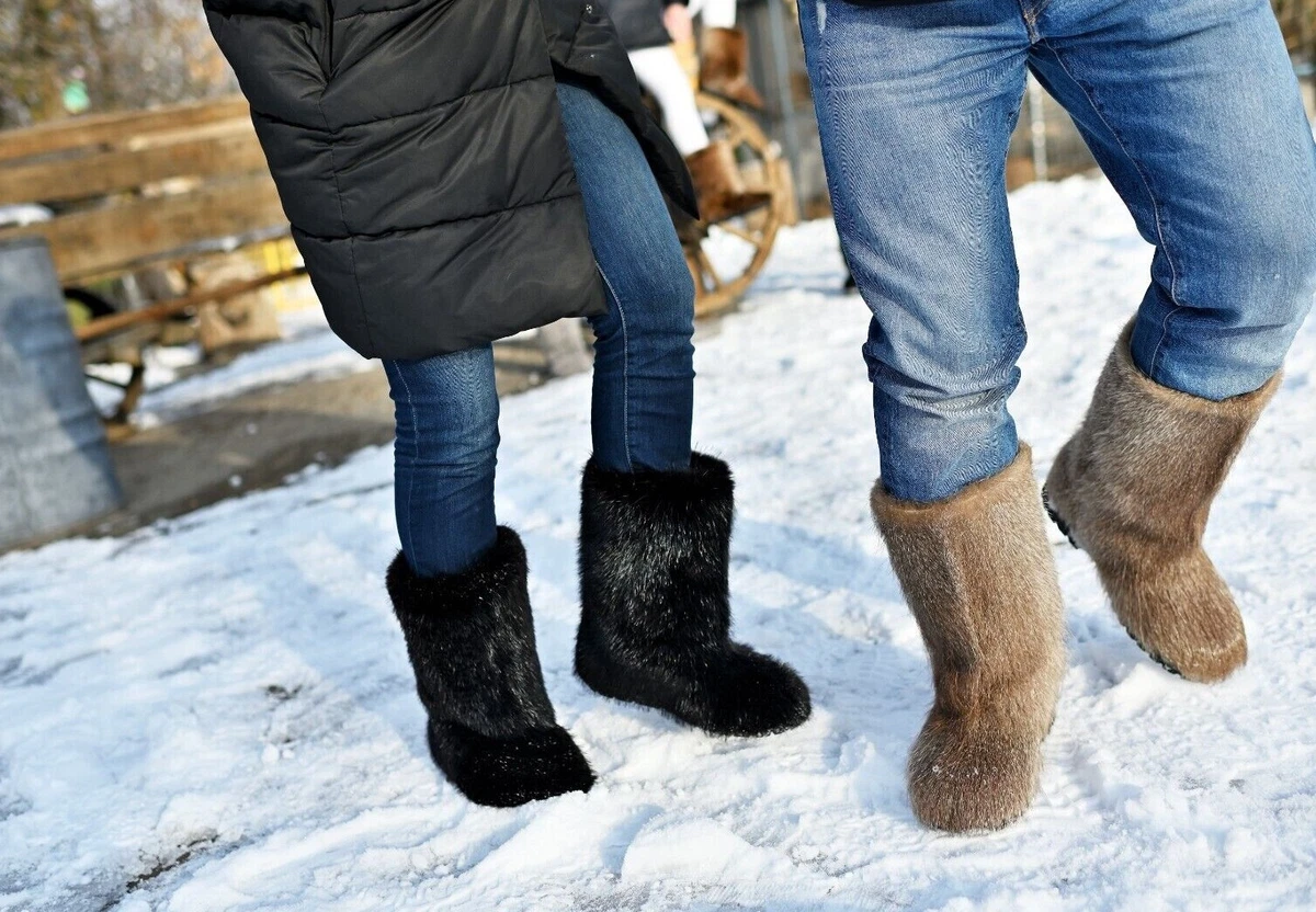 Beaver winter fur boots for women mukluks Eskimo boots Snow high