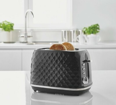Neu Elektrisch 2 Scheiben SCHWARZER Farbton Diamantschliff Brot Toaster Krümel Schlitz Tablett Geschenk