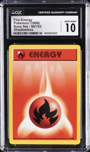 1999 POKEMON BASE SET SHADOWLESS #98/102 FIRE ENERGY CGC 10 GEM MINT