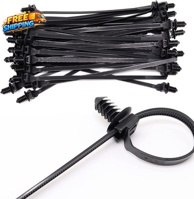 Push Mount Zip Ties 8 Inch Cable Zip Tie Black Wire Tie with Push Pin Fir Tree 