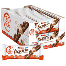 Kinder Bueno Milk Chocolate and Hazelnut Cream, Bulk 30 Pack, 2 Individually