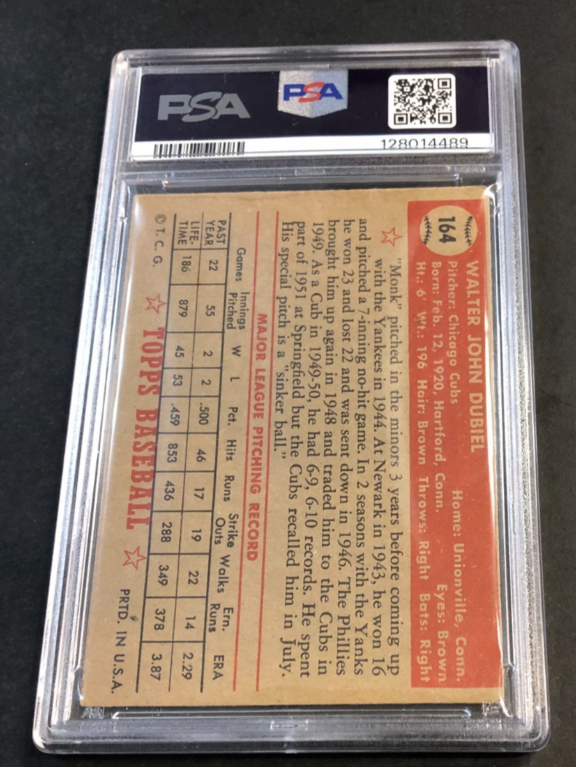 1952 Topps Walt Dubiel #164 GRAY BACK PSA 3.5 VG+!  Low Population and Very Rare view 4