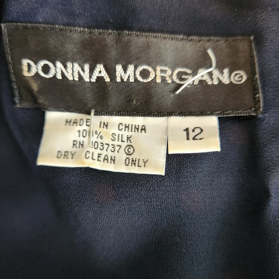 Vintage Donna Morgan Silk Polka Dot Cocktail Dress Navy Blue Red Size 12 - Image 2 of 4