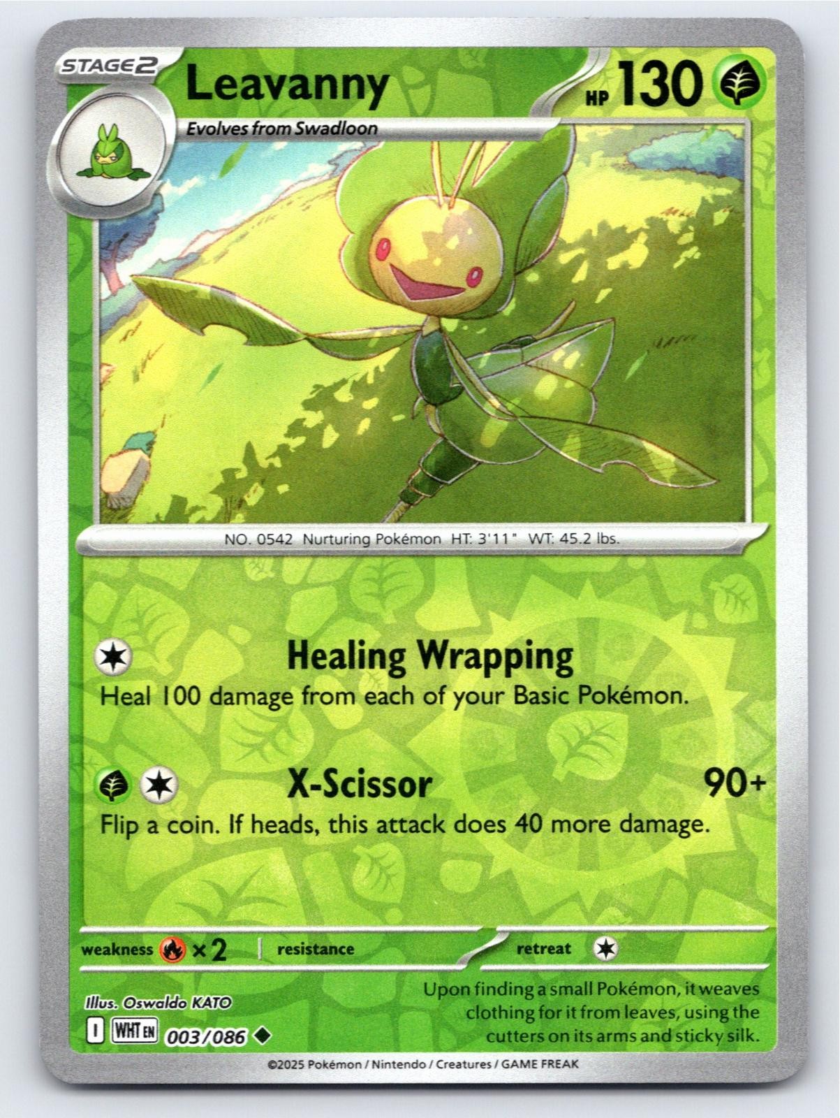 2025 POKEMON LEAVANNY WHITE FLARE 003/086 REVERSE HOLO UC NM A55500 FREE S&H