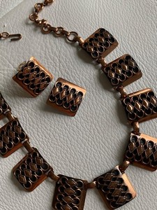 vintage*Unique*Copper NECKLACE & CLIP EARRINGS*