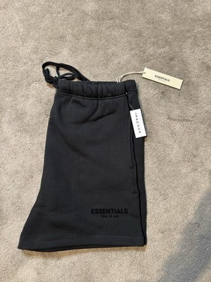 Essentials Fear of God Men's Black Sweat Shorts Drawstring Logo Elastic Waist