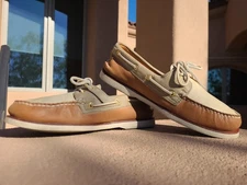 Sperry Shoes Mens 9.5 Brown Green Leather Boat Deck Top Sider Gold Cup STS10222