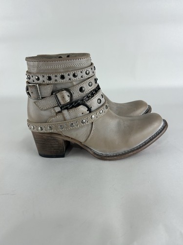 Freebird Sandra Distressed Leather Womens 7 Side Zip Heeled Ankle Booties Shoes - Picture 12 of 12