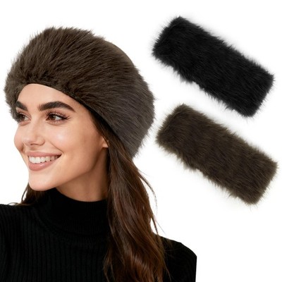 2 PCS Fuzzy Faux Fur Winter Headbands Ear Warmer Muffs Ski Accessories