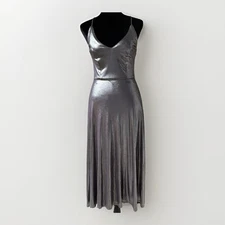 HALSTON HERITAGE Gown Women's Size 0 Gun Metal Shimmer Midi Strappy Sleeveless