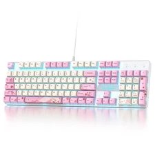 Wired Full Size Pink Mechanical Keyboard 104 Keys Creamy Keyboard with Number...