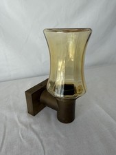 Vintage Mid Century Brass Wall Scounce Light Amber Glass Shade 