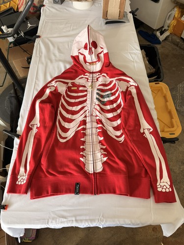 LRG Dead Serious Red Skeleton Graphic Full Zip Hoodie XL Y2K 