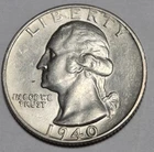 1940D Washington Silver Quarter. Choice AU. SEMI-KEY