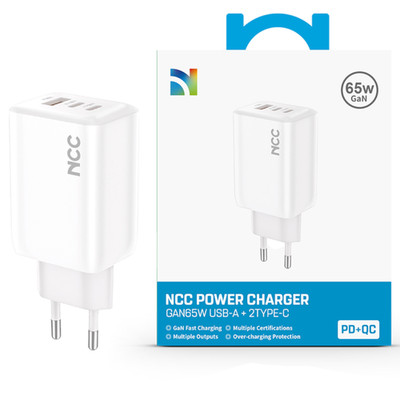 NCC 65W Power Adapter A+C+C USB-A & Dual Type-C Charger GS-65W-EU Weiß