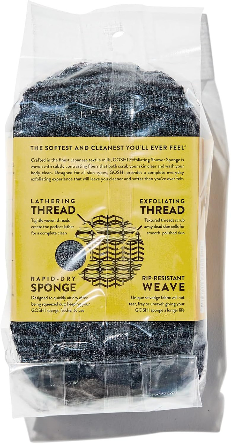 Exfoliating Shower Sponge - Rip-Resistant, Rapid-Drying - Grey - Made in Japan