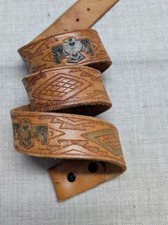 vintage TOOLED buckle belt NATIVE AMERICAN handcrafted 38 cowhide leather AZTEC