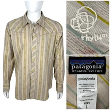 Patagonia Mens Large Shirt Rhythm Pearl Snap Striped Organic Cotton EUC