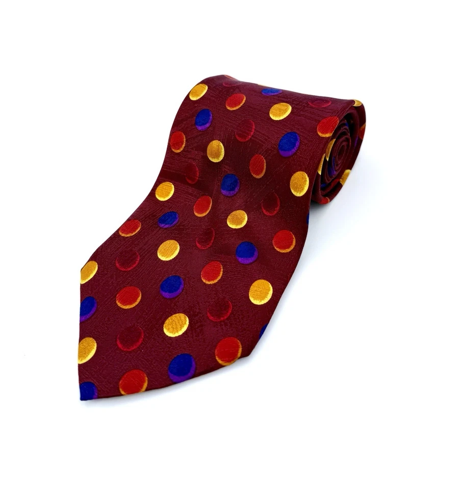 Corbata Ermenegildo Zegna para hombre roja azul amarilla 100 % seda lunares hecha en Italia Foto 2 de 4