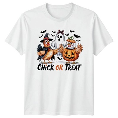 Küken oder Leckerli Halloween Hühner Hexe Kürbis Geist Herren Damen Grafik T-Shirt