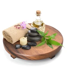 Walnut Wood Pedestal Stand, Decorative Wood Riser For Display, Farmhouse Deco...