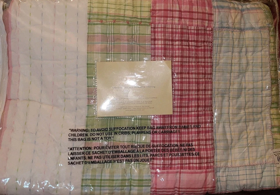 NUEVO Pottery Barn Kids COLCHA CUNA Rosa A CUADROS Verde Azul Niña Niño Cama Laguna Foto 2 de 4